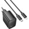 Зарядное устройство HOCO CS61A Bright 1xUSB-A, 1xUSB-C, PD30W, QC3.0 Black w/Type-C to Lightning cable (6942007638432)