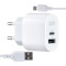 Зарядний пристрій XO L97 1xUSB-A, 1xUSB-C, 2.4A, 12W White w/Micro-USB cable (XO-L97-MC)