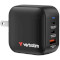 Зарядний пристрій VERBATIM 70W 2xUSB-C, 1xUSB-A, PD3.0, QC3.0 Mini GaN Wall Charger Black