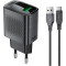 Зарядний пристрій ACEFAST A90 Fast Charge Wall Charger QC18W (1xUSB-A) Black w/Type-C cable