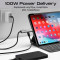 Кабель с USB-хабом PROMATE PortLink-C3 3-in-1 USB-C to USB-C with Integrated Dual USB-C Port Hub PD 100W 1.5м Black