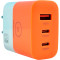 Зарядний пристрій WUW C215 1xUSB-A, 2xUSB-C, PD65W, QC3.0, GaN Orange/White