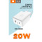 Зарядний пристрій WUW C189 1xUSB-C, 1xLightning, PD20W White