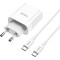 Зарядний пристрій HOCO C80A Rapido 1xUSB-A, 1xUSB-C, PD20W, QC3.0 White w/Type-C cable (6931474740533)