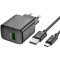 Зарядний пристрій HOCO CS21A Rich 1xUSB-A, QC3.0 Black w/Type-C cable (6942007609906)