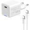 Зарядний пристрій COLORWAY GaN Mini 35W 1xUSB-C Fast Charging White w/Type-C cable (CW-CHS056PDC-WT)