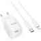 Зарядний пристрій HOCO C146A Charm 1xUSB-C, PD20W, QC3.0 White w/Type-C to Lightning cable (6942007630252)