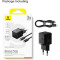 Зарядний пристрій BASEUS Palm Fast Charger 1C 20W EU Cluster Black w/Type-C cable (P10111602113-01)