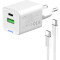Зарядний пристрій COLORWAY GaN Mini 35W 1xUSB-A, 1xUSB-C Fast Charging White w/Type-C cable (CW-CHS055PDC-WT)