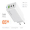 Зарядний пристрій COLORWAY GaN Mini 65W 1xUSB-A, 2xUSB-C Fast Charging White (CW-CHS058PD-WT)
