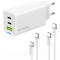Зарядное устройство COLORWAY GaN Mini 65W 1xUSB-A, 2xUSB-C Fast Charging White w/Lightning+Type-C cable (CW-CHS058PDCL-WT)