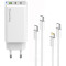 Зарядное устройство COLORWAY GaN Mini 65W 1xUSB-A, 2xUSB-C Fast Charging White w/Lightning+Type-C cable (CW-CHS058PDCL-WT)