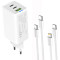 Зарядное устройство COLORWAY GaN Mini 65W 1xUSB-A, 2xUSB-C Fast Charging White w/Lightning+Type-C cable (CW-CHS058PDCL-WT)