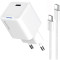 Зарядний пристрій COLORWAY GaN Mini 25W 1xUSB-C Fast Charging White w/Type-C cable (CW-CHS052PDC-WT)