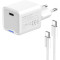 Зарядний пристрій COLORWAY GaN Mini 25W 1xUSB-C Fast Charging White w/Type-C cable (CW-CHS052PDC-WT)
