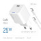 Зарядний пристрій COLORWAY GaN Mini 25W 1xUSB-C Fast Charging White w/Type-C cable (CW-CHS052PDC-WT)