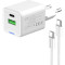 Зарядний пристрій COLORWAY GaN Mini 30W 1xUSB-A, 1xUSB-C Fast Charging White w/Type-C cable (CW-CHS053PDC-WT)