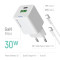 Зарядний пристрій COLORWAY GaN Mini 30W 1xUSB-A, 1xUSB-C Fast Charging White w/Type-C cable (CW-CHS053PDC-WT)