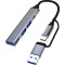 USB-хаб DYNAMODE 4-in-1 USB-C/A to 1xUSB3.0, 2xUSB2.0, 1xUSB-C Metal Gray