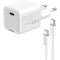 Зарядний пристрій COLORWAY GaN Mini 20W 1xUSB-C Fast Charging White w/Type-C to Lightning cable (CW-CHS059PDL-WT)