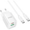 Зарядний пристрій HOCO C149A Charm 1xUSB-A, 1xUSB-C, PD30W, QC3.0 White w/Type-C cable (6942007630351)