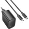 Зарядний пристрій HOCO CS63A Bright GaN 1xUSB-A, 1xUSB-C, PD65W, QC3.0 Black w/Type-C cable (6942007638487)