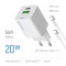 Зарядний пристрій COLORWAY GaN Mini 20W 1xUSB-A, 1xUSB-C Fast Charging White w/Type-C cable (CW-CHS062PDC-WT)