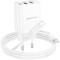 Зарядное устройство BOROFONE BA70A Quick 1xUSB-C, 2xUSB-A, PD20W, QC3.0 18W White w/Type-C to Lightning cable