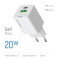 Зарядний пристрій COLORWAY GaN Mini 20W 1xUSB-A, 1xUSB-C Fast Charging White (CW-CHS062PD-WT)