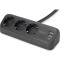 Мережевий фільтр DIGITUS DA-70625 Black, 3 розетки, 1xUSB-C, 2xUSB, 1.5м