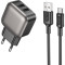 Зарядний пристрій BOROFONE BA51A Absolute 2xUSB-A, 2.4A Black w/Type-C cable