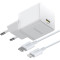 Зарядний пристрій BASEUS Palm Fast Charger 1C 20W EU Moon White w/Type-C to Lightning cable (E0116400)