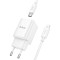 Зарядний пристрій HOCO C149A Charm 1xUSB-A, 1xUSB-C, PD30W, QC3.0 White w/Type-C to Lightning cable (6974464673398)