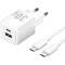 Зарядний пристрій VENTION 1xUSB-C, 1xUSB-A GaN Wall Charger 30W White w/Type-C cable (TZ-FEQW0-EU-01)