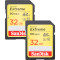 Набір з двох карт пам'яті SANDISK SDHC Extreme 32GB UHS-I V30 Class 10 (SDSDXVE-032G-GNCI2)