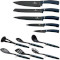 Набор кухонных ножей на подставке BERLINGER HAUS Metallic Line Aquamarine Edition 12пр (BH-6249)