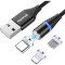 Кабель COLORWAY 3-in-1 Nylon Braided Magnetic USB to Apple Lightning/Type-C/Micro-B 2.4A QC3.0 1м Black (CW-CBUU038-BK)