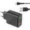 Зарядний пристрій GRAND-X CH-650 1xUSB-A, QC3.0, 18W Black w/Micro-USB & USB-C cables (CH-650MT)