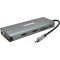 Порт-реплікатор VEGGIEG USB-C to USB3.0x4/HDMIx2/VGA/jack3.5/SD/TF/RJ45/PD Silver (TC12)