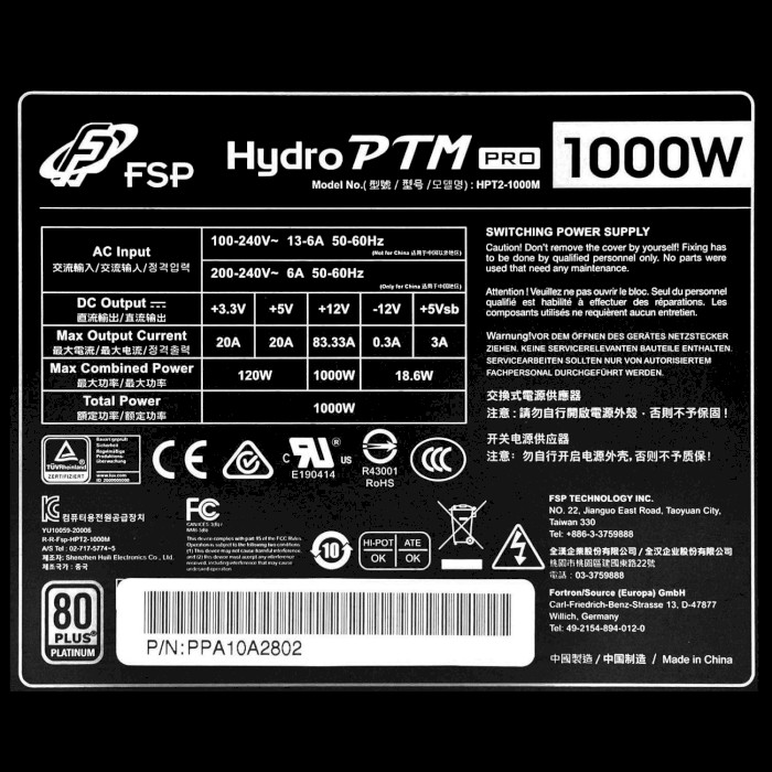 Блок питания 1000W FSP Hydro PTM Pro 1000 (HPT2-1000M)