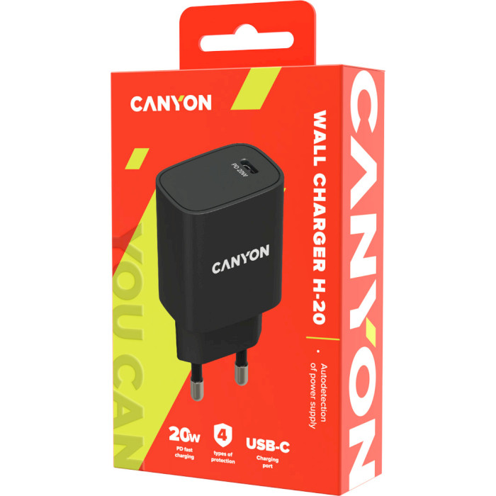 Зарядний пристрій CANYON H-20-02 1xUSB-C, PD3.0, 20W Black (CNE-CHA20B02)