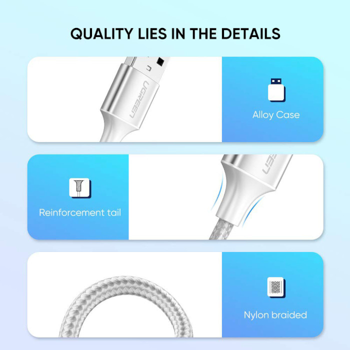 Кабель UGREEN US288 USB-A to Type-C QC3.0 18W 1м White (60131)