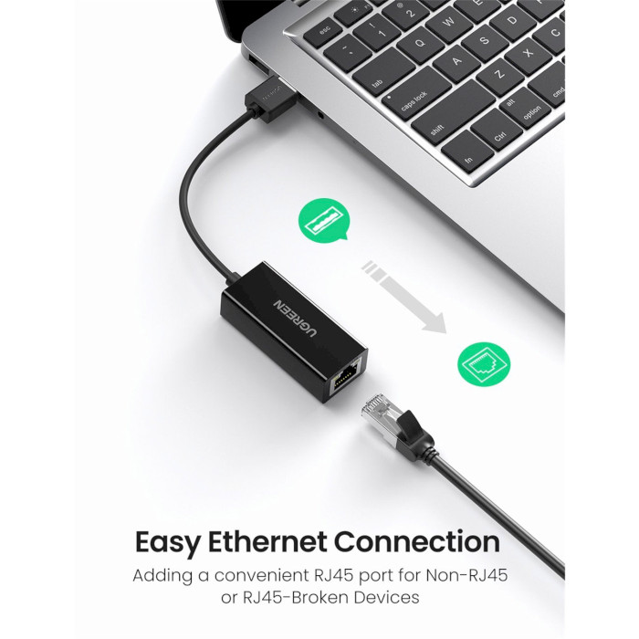 Мережевий адаптер UGREEN CR110 USB 2.0 Ethernet Adapter Black (20254)