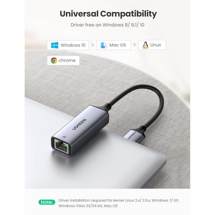 Мережевий адаптер UGREEN CM209 USB 3.0 Gigabit Ethernet Adapter Gray (50922)