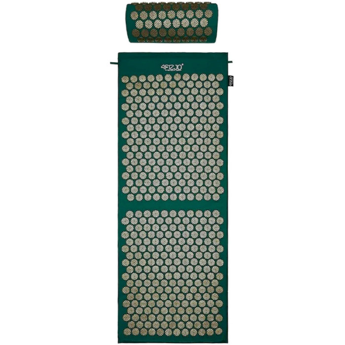 Акупунктурний килимок (аплікатор Кузнєцова) з валиком 4FIZJO Classic Mat XL 128x48cm Navy Green/Gold (4FJ0289)