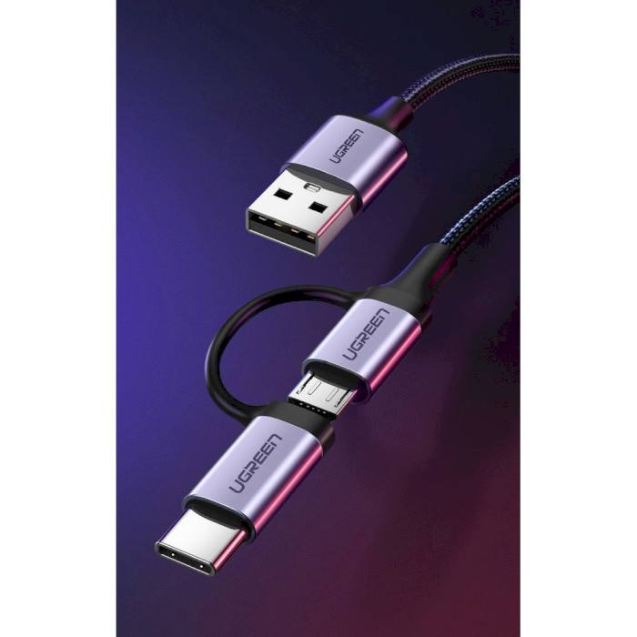 Кабель UGREEN US177 USB-A to Micro+Type-C 1м Black (30875)