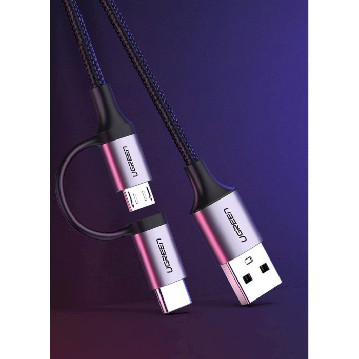 Кабель UGREEN US177 USB-A to Micro+Type-C 1м Black (30875)