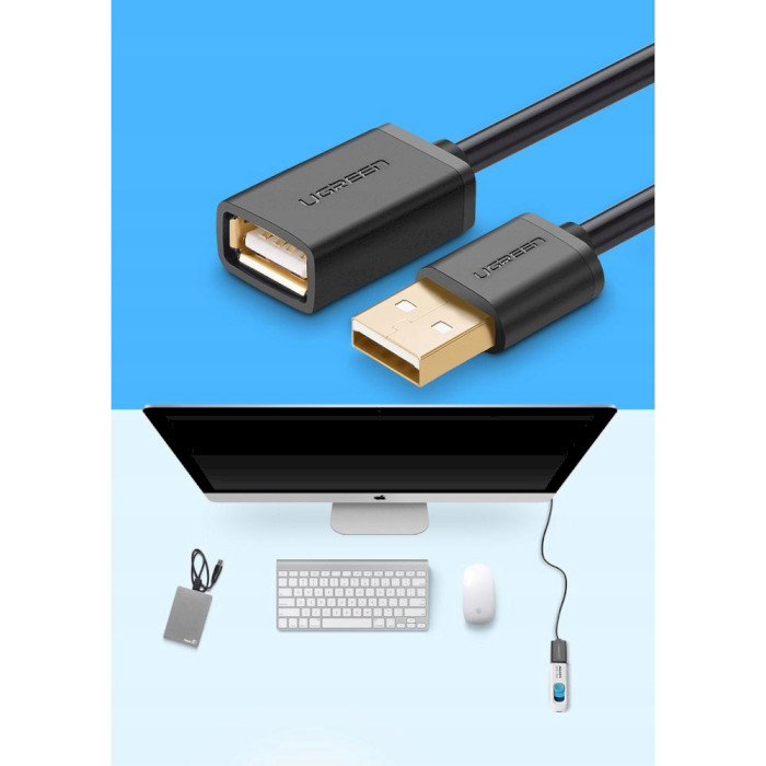 Кабель-подовжувач UGREEN US103 USB-A to USB-A Extension 2м Black (10316)