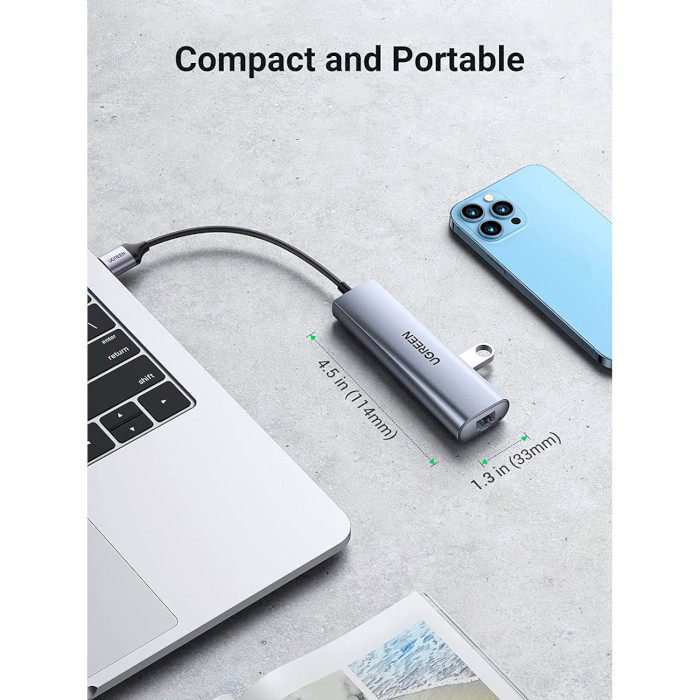 Сетевой адаптер с USB хабом UGREEN USB 3.0 Hub with Gigabit Ethernet Adapter (60812)