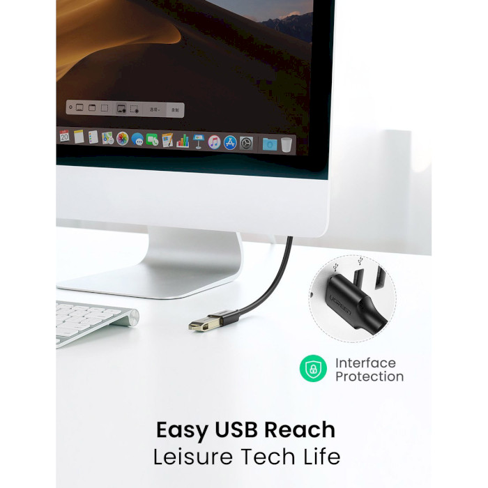 Кабель-подовжувач UGREEN US129 USB-AM 3.0 to USB-AF Extension Cable 2м Black (10373)